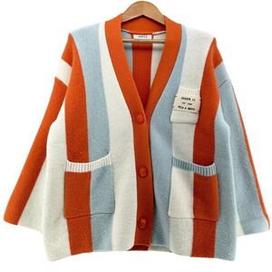 JASCLS Striped Retro Oversized Striped Button Up Cardigan Sweater SZ L Academia